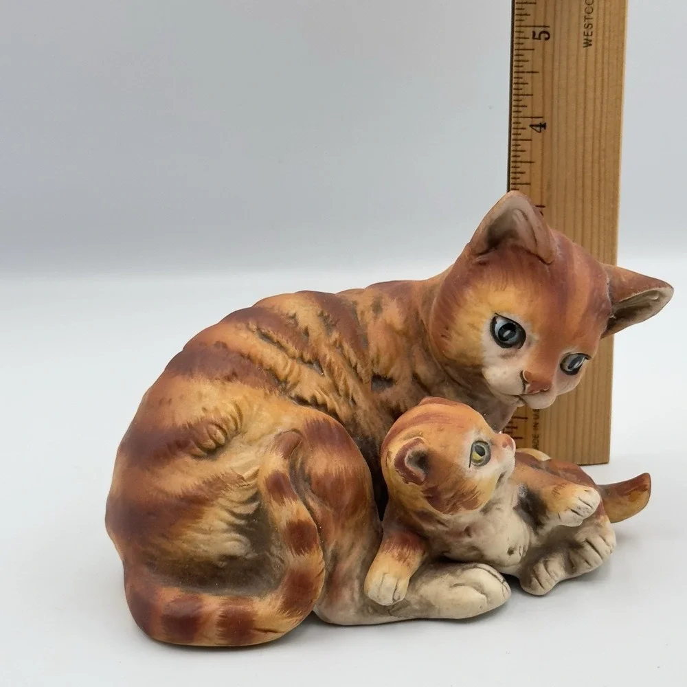 Vintage UCTCI Orange Tabby Kitten Cat & Kitten Figurine Made‎ in Japan 6